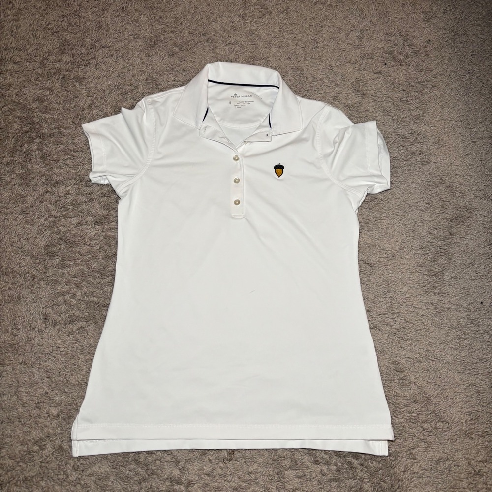 Peter Millar Womens White Golf Polo Shirt Spanish Oaks Golf Club Acorn Size S